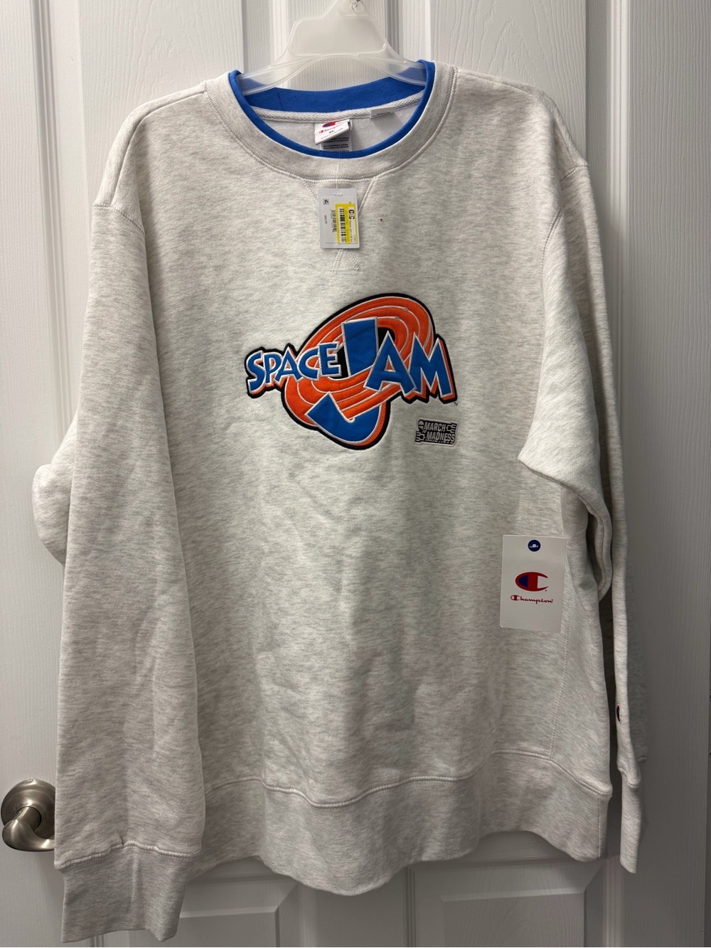 Champion Light Gray Crewneck Sweatshirt with Orange & Blue Space Jam Logo